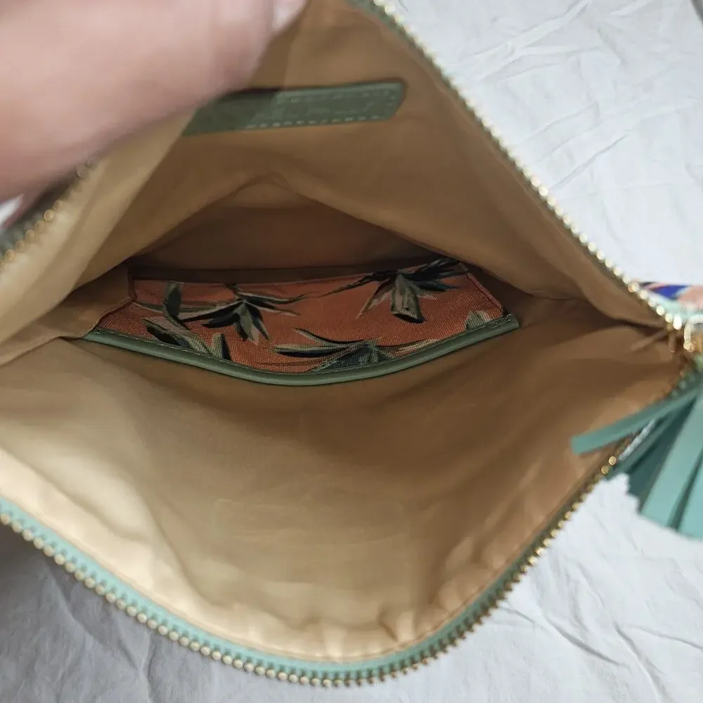 Anthropologie Rachel Pally Reversible Folded Clutch Tropical leaf Faux Leather